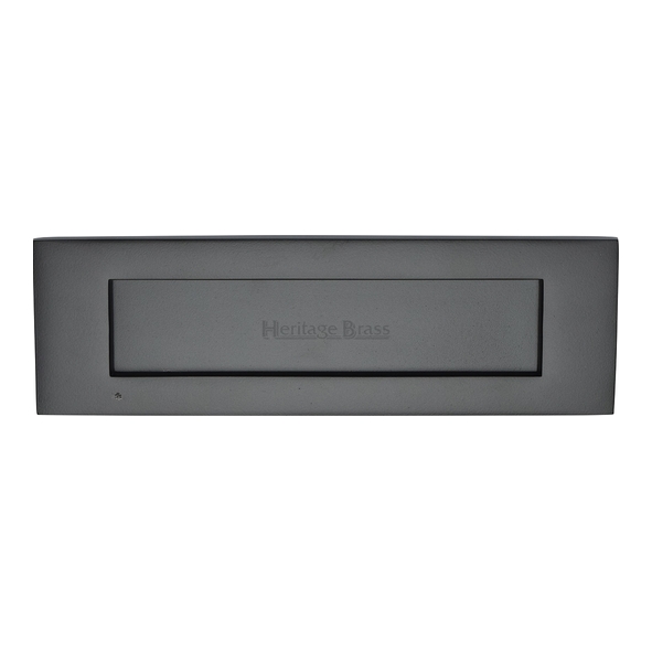 V850 254-BKMT • 254 x 079mm • Matt Black • Heritage Brass Victorian Sprung Flap Letter Plate